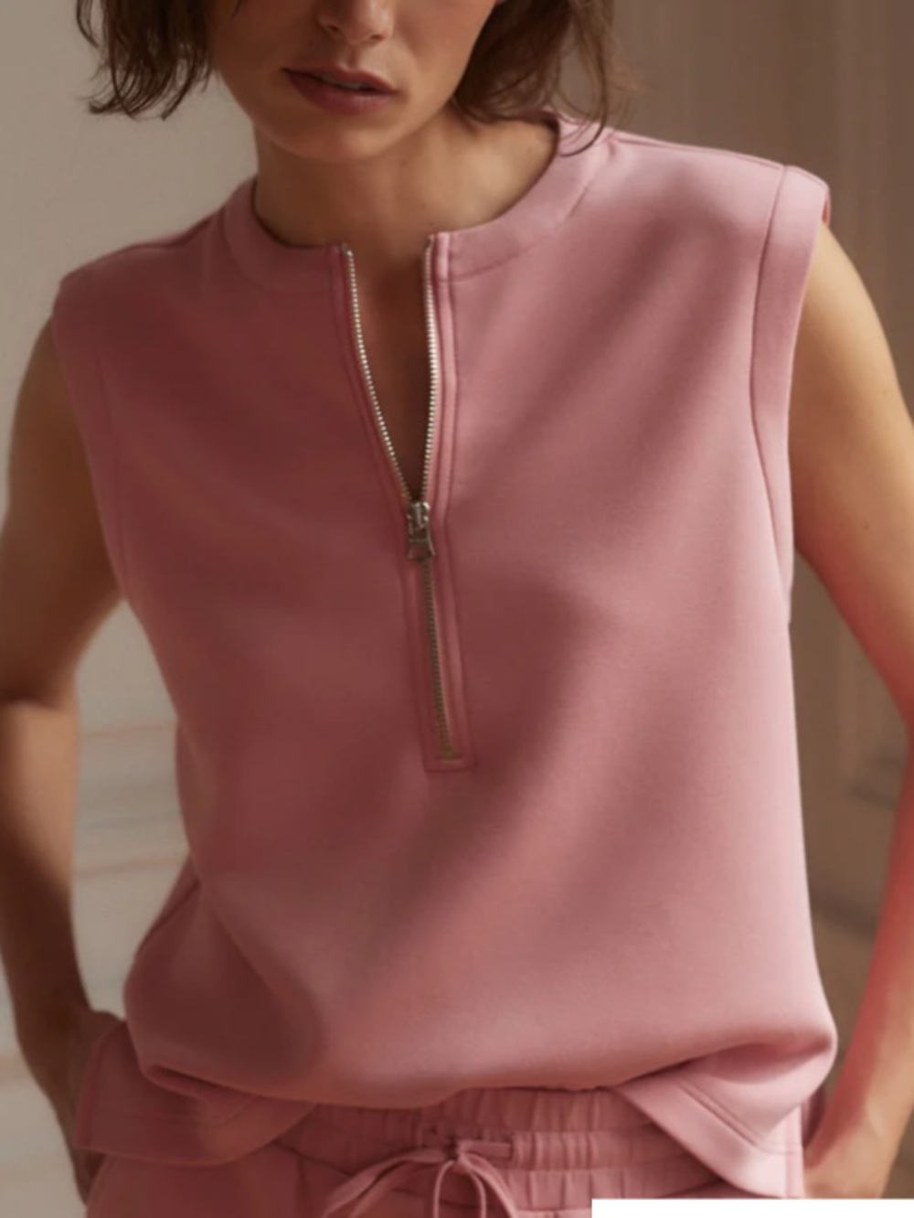 Varley Doublesoft Rose Pink Half-Zip Mock Neck Top NWOT